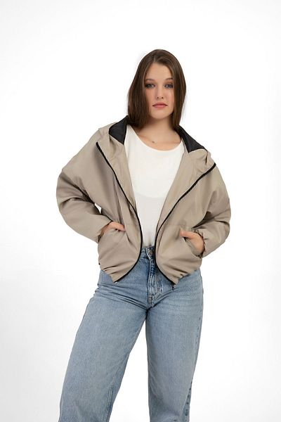 Montland Women's Stone Hooded Water and Windproof Pocket Lined Oversize Raincoat