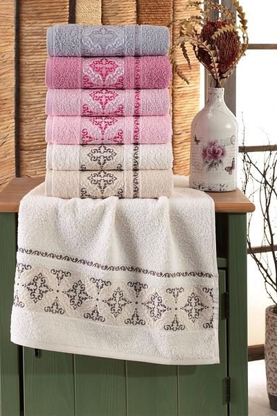 BİNNUR HOME Damask 50x90 cm 6 τμχ Αντιβακτηριδιακή πετσέτα χεριών και προσώπου |   Βαμβακερό