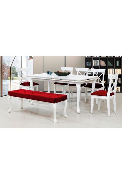 CaddeYıldız Lükens Büyük Yemek Masası Takımı - Beyaz