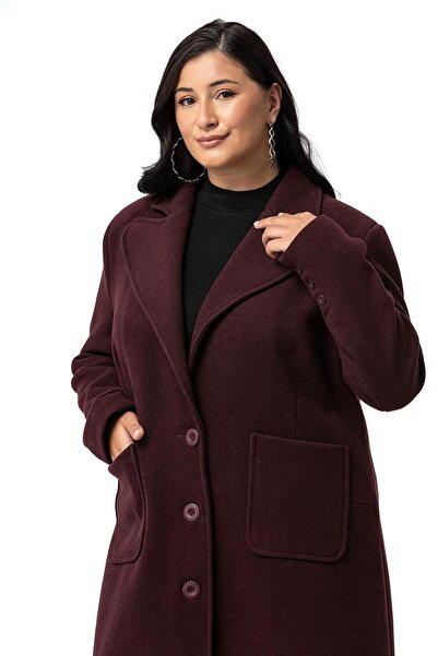 DISENTIS MODEST Claret Red Stamp Coat - Long, Bag Pocket and Lined, Large Size