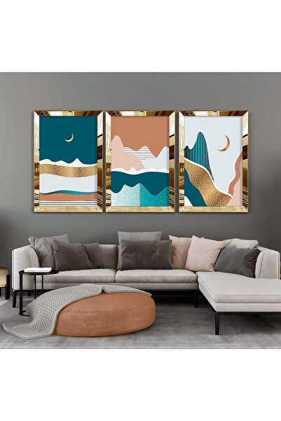 Harikabirev | Combinație de peisaj albastru-roz-auriu | Tablou MDF cu rama din plexiglas 3dky