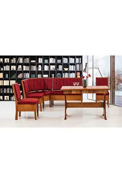 CaddeYıldız Riva Mutfak Köşe Takımı Ceviz - Bordo