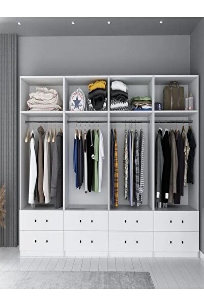 DUOF 360 X 180 cm 8 KAPAKLI ELBİSE DOLABI-YÜKLÜK - MDF BEYAZ 1. SINIF % 100 MDF