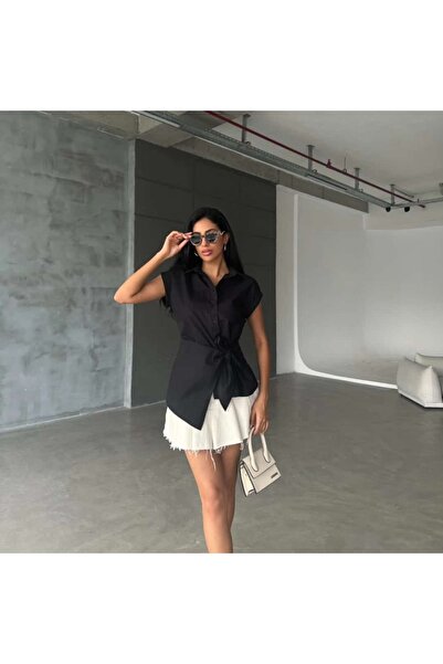 Mizansella poplın    yandan baglamalı dügmelı tarz kadın  gömlek