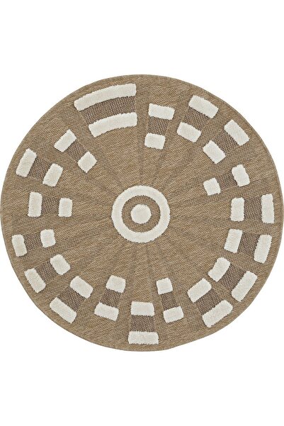 Cool Halı Safari 677 Kahve Iskandinav Yuvarlak Dekoratif Etnik Halı Natural M...