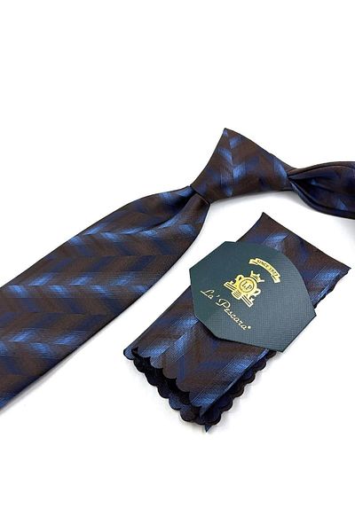 Kravatkolik Brown Motif Pattern Classic Tie with Handkerchief Kk11323