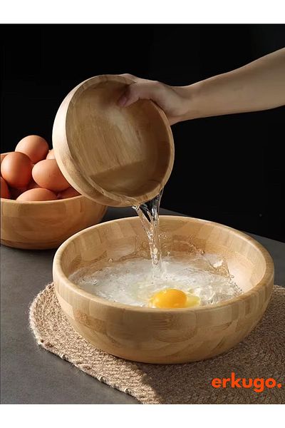 ERKUGO Bamboo 3-Piece Salad and Presentation Bowl - Decorative Nordic Bowl