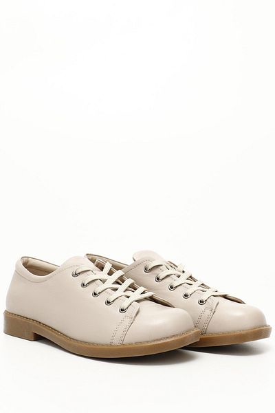 GÖNDERİ(R) Beige Antique Genuine Leather Round Toe Rubber Sole Lace Up Women's Casual Shoes 24242
