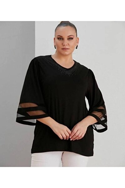 garajmood Γυναικεία μπλούζα με πέτρινο γιακά με λεπτομέρεια τριών τετάρτων