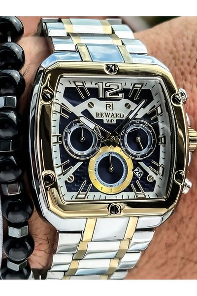 Reward Functions Active Silver/Yellow Color Men's Wrist Watch Bracelet with Special Lock System