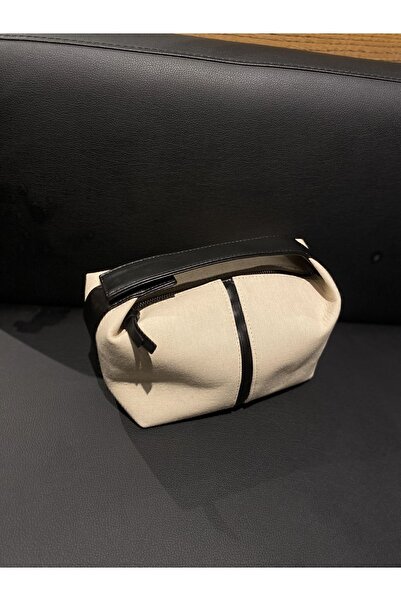 NİSSEA Kadın Krem-Siyah Archi Kanvas Çanta