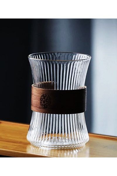 Bonjour 260ml Heat Resistant Glass Coffee Mug Cup - Thin Waist Vertical Stripe