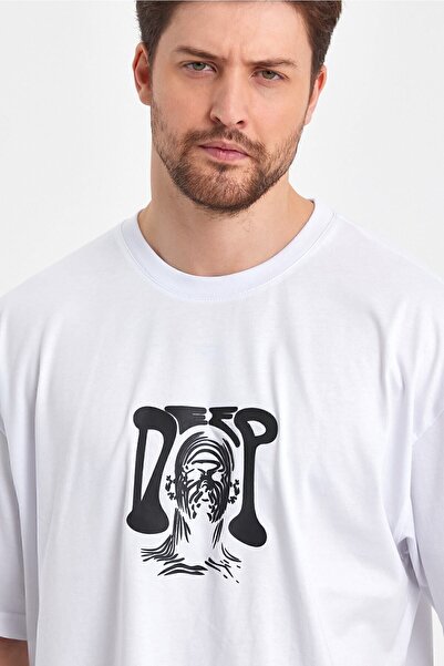 THE RULE Ανδρικό μπλουζάκι με στάμπα με βαθύ ανάγλυφο, 100% βαμβακερό, φαρδύ, φαρδύ κομμένο λαιμόκοψη, χαλαρό λευκό μπλουζάκι