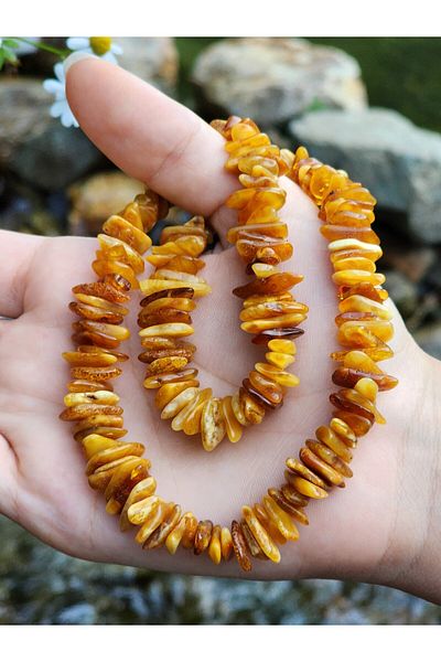 Kehribar Sarayı Drop Amber Large Grains Natural Unisex Necklace 50 cm