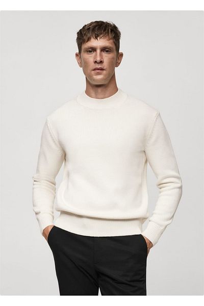 MANGO Man Pulover din tricot din bumbac de grosime medie