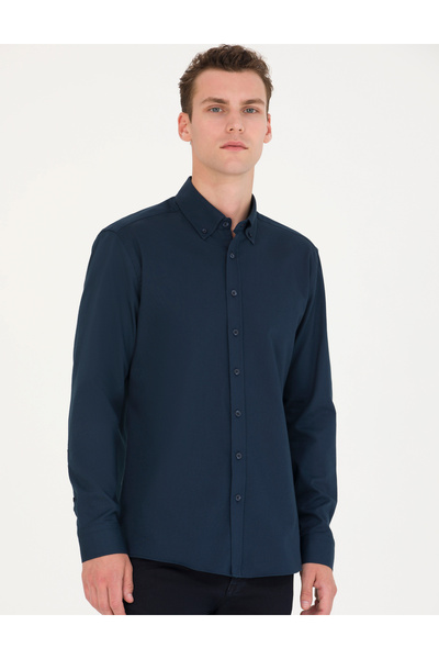 Pierre Cardin Lacivert Regular Fit Uzun Kollu Gömlek 50276553-VR033