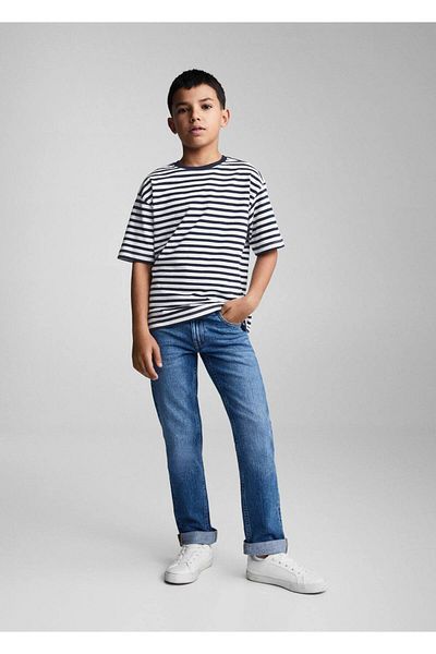MANGO Kids Βαμβακερό ριγέ μπλουζάκι