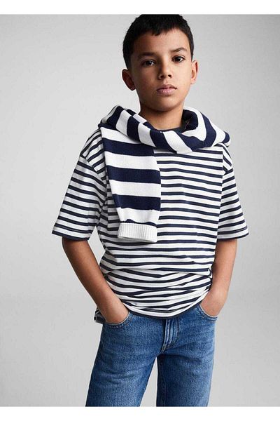 MANGO Kids Βαμβακερό ριγέ μπλουζάκι
