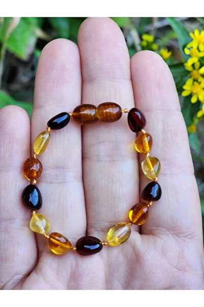 Kehribar Sarayı Baltık Damla Kehribar Bebek Bileklik Parlak Natürel Renkler 13 Cm