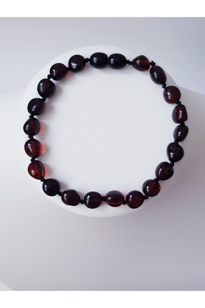 Kehribar Sarayı Baltic Drop Amber Color Men's Bracelet 21 Cm Bright Cherry