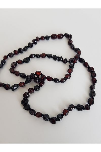 Kehribar Sarayı Drop Amber Men's Necklace 70 Cm Bright Cherry Color