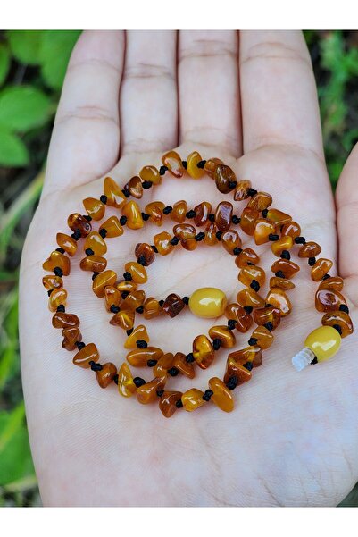 Kehribar Sarayı قلادة داملا آمبر للأطفال مقاس 40 سم لون بني حليبي