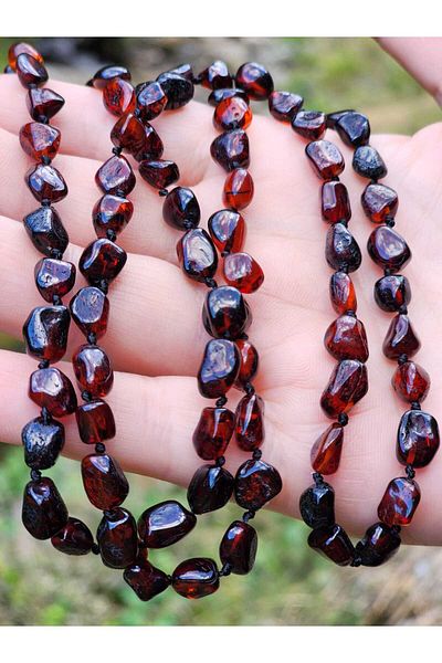Kehribar Sarayı Drop Amber Men's Necklace 60 Cm Cherry Color Certified
