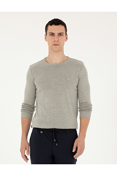 Pierre Cardin Açık Gri Melanj Slim Fit Bisiklet Yaka Basic Triko Kazak 502965...