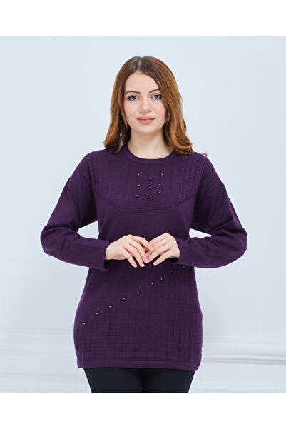 Elçelya Moda Tricotaj de damă violet iarnă de vârstă mijlocie zilnic bluză pu...