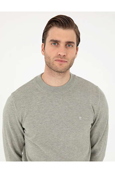 Pierre Cardin Açık Gri Melanj Slim Fit Çeyrek Yaka Basic Triko Kazak 50296564-VR091