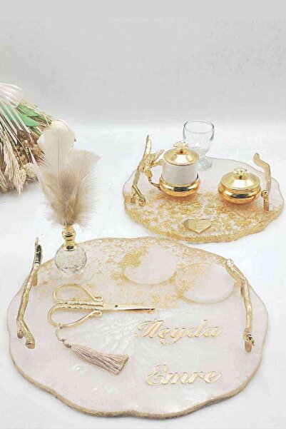 RetroLazer Süslü Çiçekli Nişan tepsisi , Söz tepsisi , İsteme tepsisi , Damat...