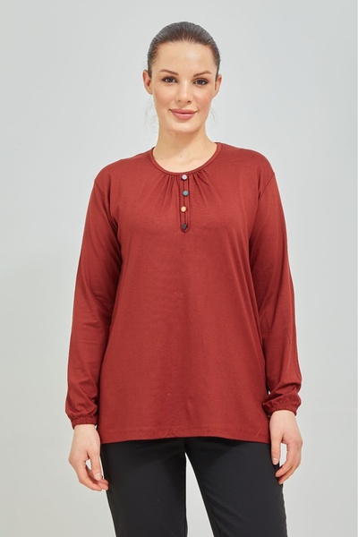 Elçelya Moda Bluză de damă din bumbac pieptănat din lycra elastică cu mâneci ...