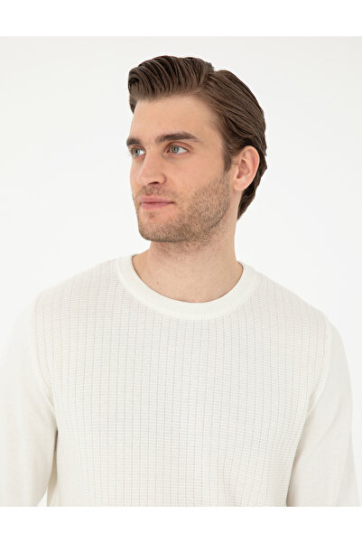 Pierre Cardin Ekru Regular Fit Bisiklet Yaka Yün Karışımlı Triko Kazak 50296451-VR019
