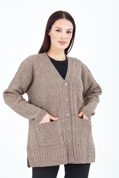 Elçelya Moda سترة نسائية قصيرة من الصوف المحبوك برقبة على شكل حرف V من فرو ال...