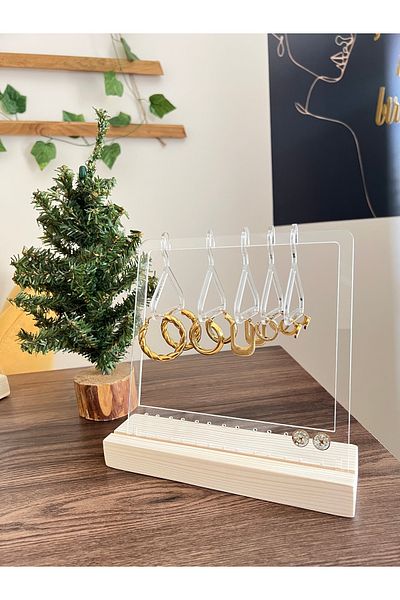 DekoRetro Jewelry Organizer, Jewelry Stand, Earring Stand, Display Stand Wooden And Transparent