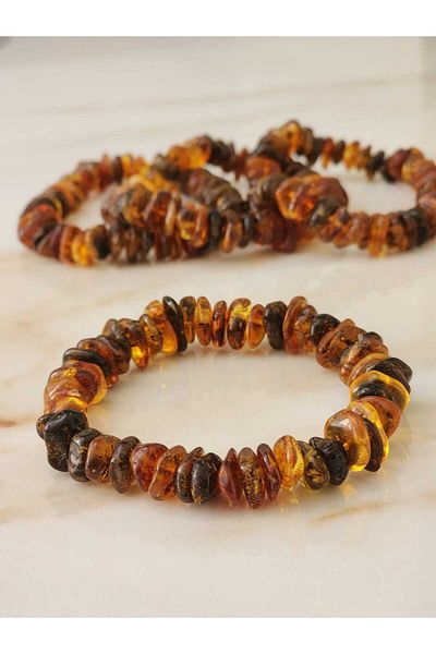 Kehribar Sarayı Drop Amber Fossil Grains Men's Bracelet 22 cm Certified