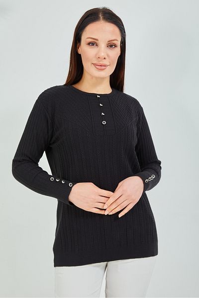 Elçelya Moda Pulover Mamei Negru Mercerizat Flexibil Lycra Buton Detaliat Bluza Pulover