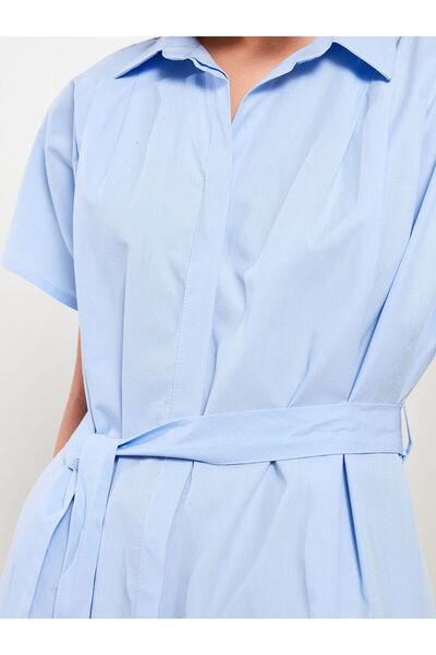 LC Waikiki Blue Plain Short Sleeve Poplin Women's Shirt Dress