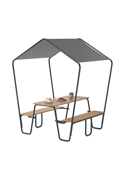 Yekta Home Yekta Modüler Kamelya Tenteli Bahçe Masası 6 Kişilik Piknik Masası