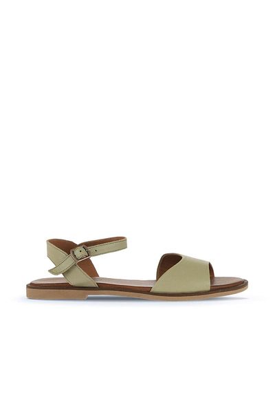 Bueno Shoes Sandale plate din piele kaki pentru femei - 01wa5704