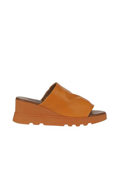Bueno Shoes Πορτοκαλί Δερμάτινες Γυναικείες Παντόφλες - Wedge Heel 01wy8605