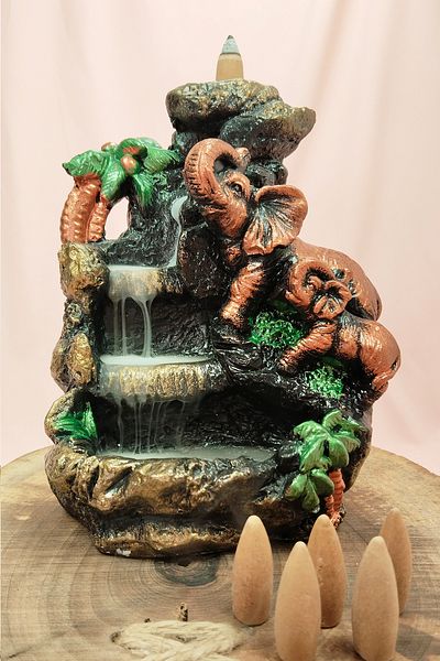 Skygo 5 Pieces Cone Gift - Large Size Elephant Figure Figurine Model, Backflow Waterfall Incense Burner