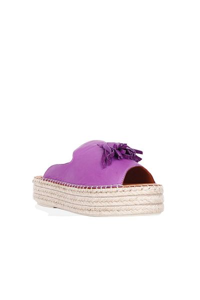 Bueno Shoes Papuci de damă din piele liliac cu toc pană espadrille - 01wq3511