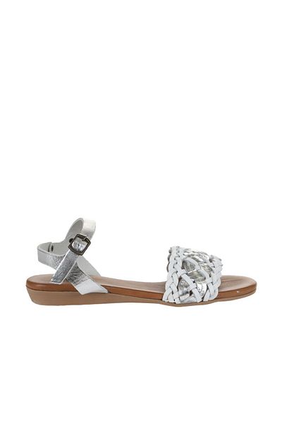 Bueno Shoes Beyaz Gümüş Parlak Deri Kadın Sandalet 01wu7449