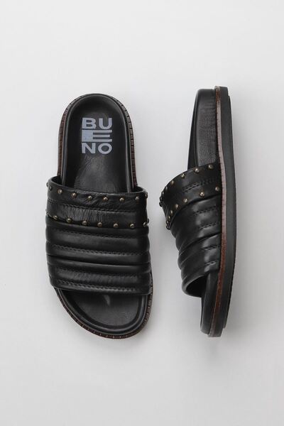 Bueno Shoes Siyah Deri Kadın Düz Terlik 01wu5829