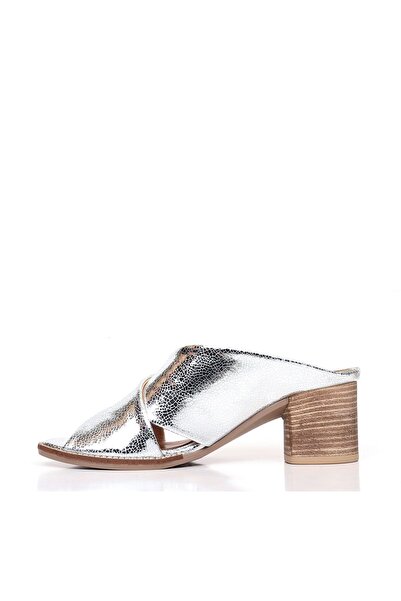 BUENO Shoes Gümüş Deri Kadın Topuklu Terlik 01wn6108