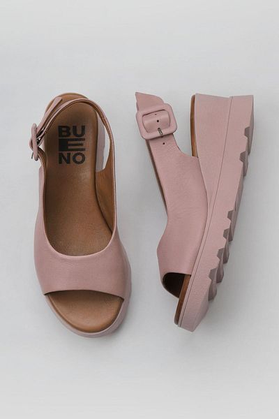 Bueno Shoes Sandale de damă cu toc cu pană Dusty Rose din piele - 01wy8600