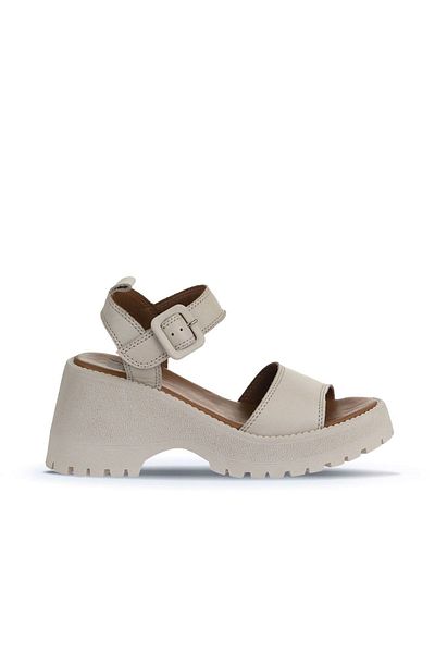 Bueno Shoes Sandale de damă din piele crem cu toc cu pană - 01wy12600