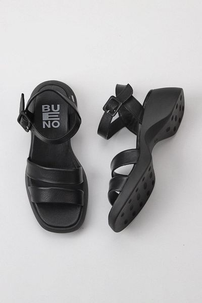 Bueno Shoes Sandale de damă din piele neagră cu toc pană - 01wy9302