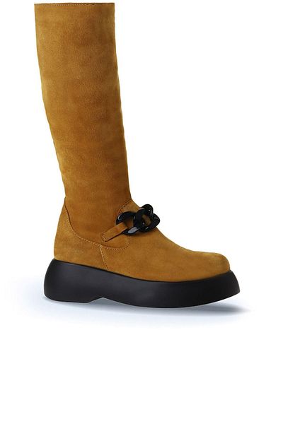 Bueno Shoes Suede γυναικείες μπότες με τακούνι - κίτρινο 01wv5302